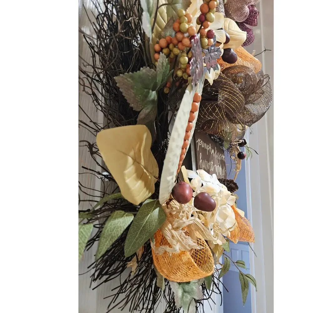 pumpkin kisses harvest wishes Handmade Wreath Fall Autumn Brown Orange 24